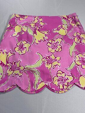 LILLY PULITZER Women's Size 10 Callie Ruffle Mini Skirt Resort Yellow Pink Green